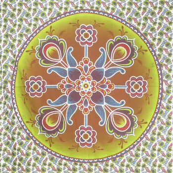 88" X 84" Green White And Yellow Floral Cotton Hanging Tapestry