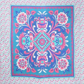 88" X 84" Blue Red And White Floral Cotton Hanging Tapestry