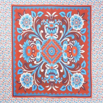 88" X 84" Red Blue And White Floral Cotton Hanging Tapestry