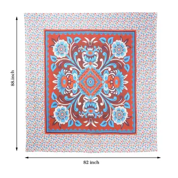 88" X 84" Red Blue And White Floral Cotton Hanging Tapestry