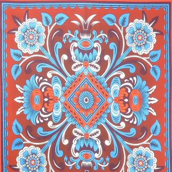 88" X 84" Red Blue And White Floral Cotton Hanging Tapestry