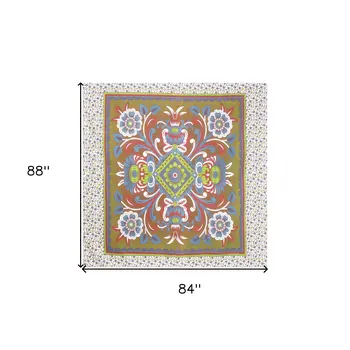 88" X 84" Green Red And White Floral Cotton Hanging Tapestry