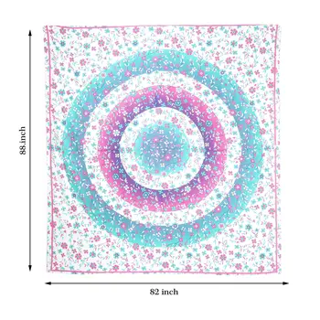 88" X 84" Pink Blue And White Floral Cotton Hanging Tapestry