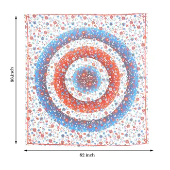 88" X 84" White Blue And Red Floral Cotton Hanging Tapestry
