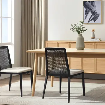 Set of Two Black Upholstered Fabric Cross Back Dining Side Chairs