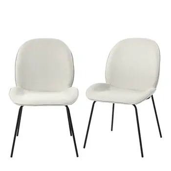 Set of Two White and Black Upholstered Fabric Dining Side Chairs