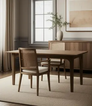 Cream And Brown Upholstered Fabric Dining Arm Chair