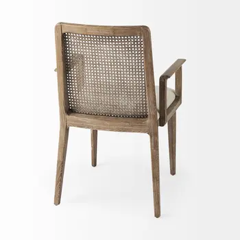 Cream And Brown Upholstered Fabric Dining Arm Chair