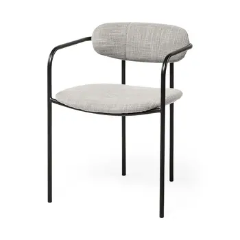 Set of Two Gray and Black Upholstered Fabric Dining Arm Chairs