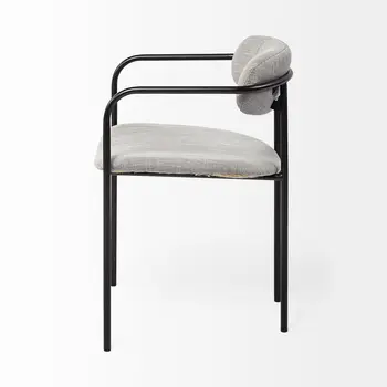 Set of Two Gray and Black Upholstered Fabric Dining Arm Chairs
