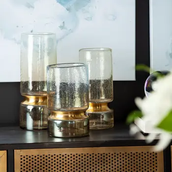 13" Gold Abstract Cylinder Metal Table Vase