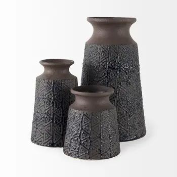 6" Brown Abstract Cylinder Ceramic Table Vase