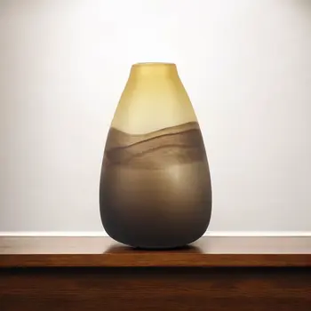 11" Yellow Abstract Cylinder Crystal Glass Table Vase