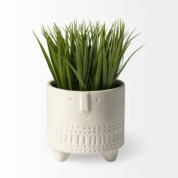 7" White Abstract Cylinder Ceramic Table Vase