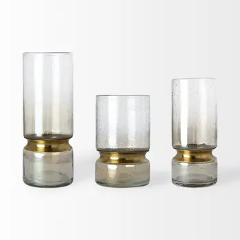 11" Gold Abstract Cylinder Crystal Glass Table Vase
