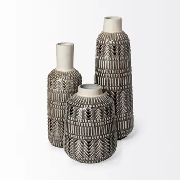 8" Gray Abstract Cylinder Ceramic Table Vase
