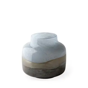 9" Blue And Brown Seeded Glass Table Vase