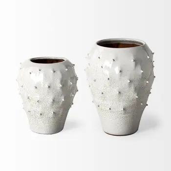 14" White Abstract Cylinder Ceramic Table Vase
