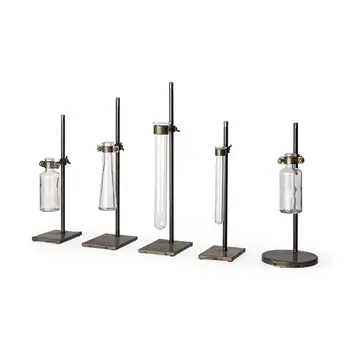 Set of Two Dark Brown Abstract Cylinder Metal Table Vase