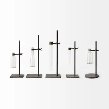 Set of Two Dark Brown Abstract Cylinder Metal Table Vase