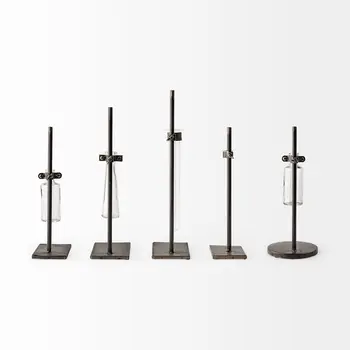 Set of Two Dark Brown Abstract Cylinder Metal Table Vase