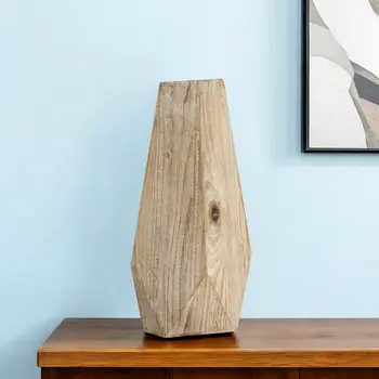 15" Natural Abstract Cylinder Solid Wood Table Vase