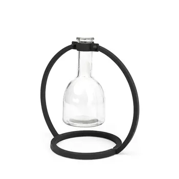 8" Clear and Black Glass and Metal Abstract Cylinder Table Vase