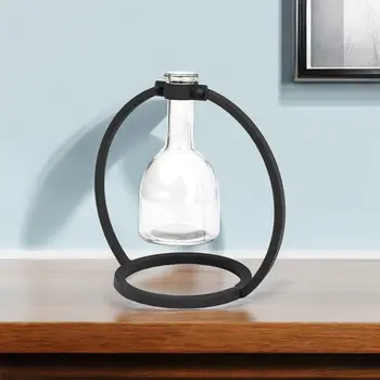 8" Clear and Black Glass and Metal Abstract Cylinder Table Vase