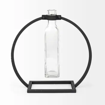 10" Black Abstract Cylinder Metal Table Vase