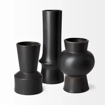 17" Black Abstract Cylinder Ceramic Table Vase