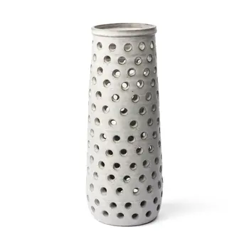 19" White Abstract Cylinder Ceramic Table Vase