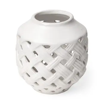 8" White Abstract Cylinder Ceramic Table Vase