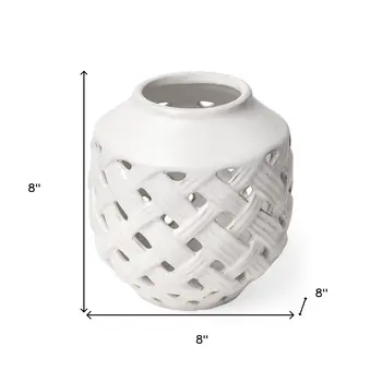 8" White Abstract Cylinder Ceramic Table Vase