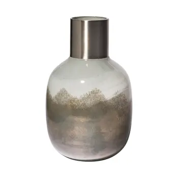 13" Brown Abstract Cylinder Crystal Glass Table Vase