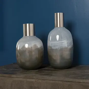 13" Brown Abstract Cylinder Crystal Glass Table Vase
