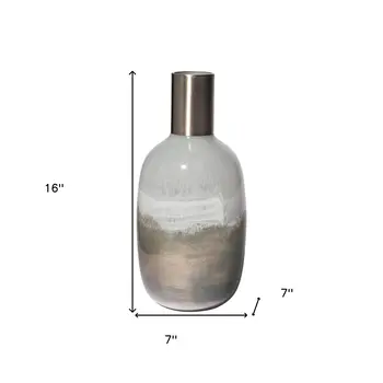 16" Brown Abstract Cylinder Crystal Glass Table Vase