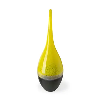 21" Yellow Abstract Cylinder Crystal Glass Table Vase