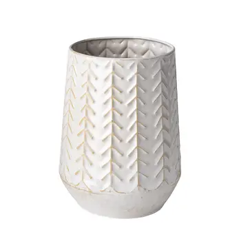 9" White Abstract Cylinder Metal Table Vase