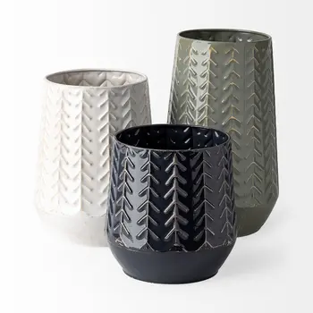 9" White Abstract Cylinder Metal Table Vase