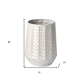 9" White Abstract Cylinder Metal Table Vase