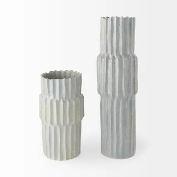 23" Gray Abstract Cylinder Ceramic Table Vase