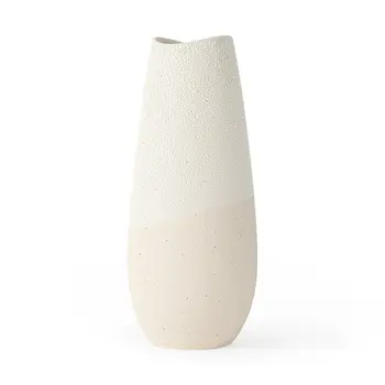 14" Cream Abstract Cylinder Ceramic Table Vase