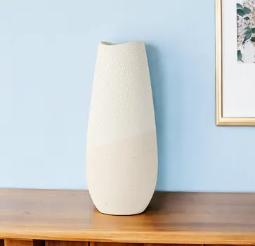 14" Cream Abstract Cylinder Ceramic Table Vase