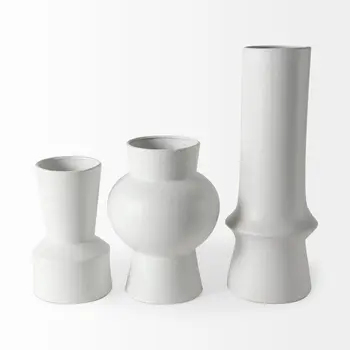 9" White Abstract Cylinder Ceramic Table Vase