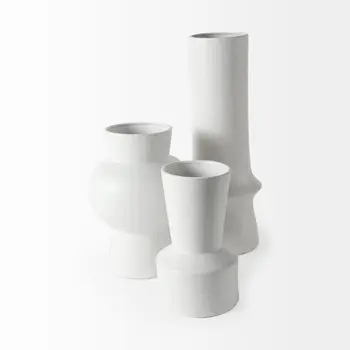 9" White Abstract Cylinder Ceramic Table Vase