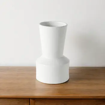 9" White Abstract Cylinder Ceramic Table Vase