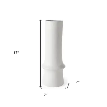 17" White Abstract Cylinder Ceramic Table Vase