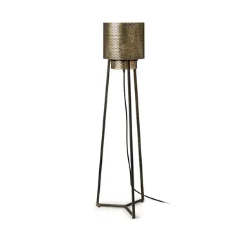 54" Gold And Black Metal LED Floor Lamp With Gold Metal Drum Shade
