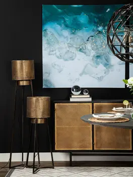 54" Gold And Black Metal LED Floor Lamp With Gold Metal Drum Shade