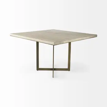 Modern Square Wood and Gold Dining Table